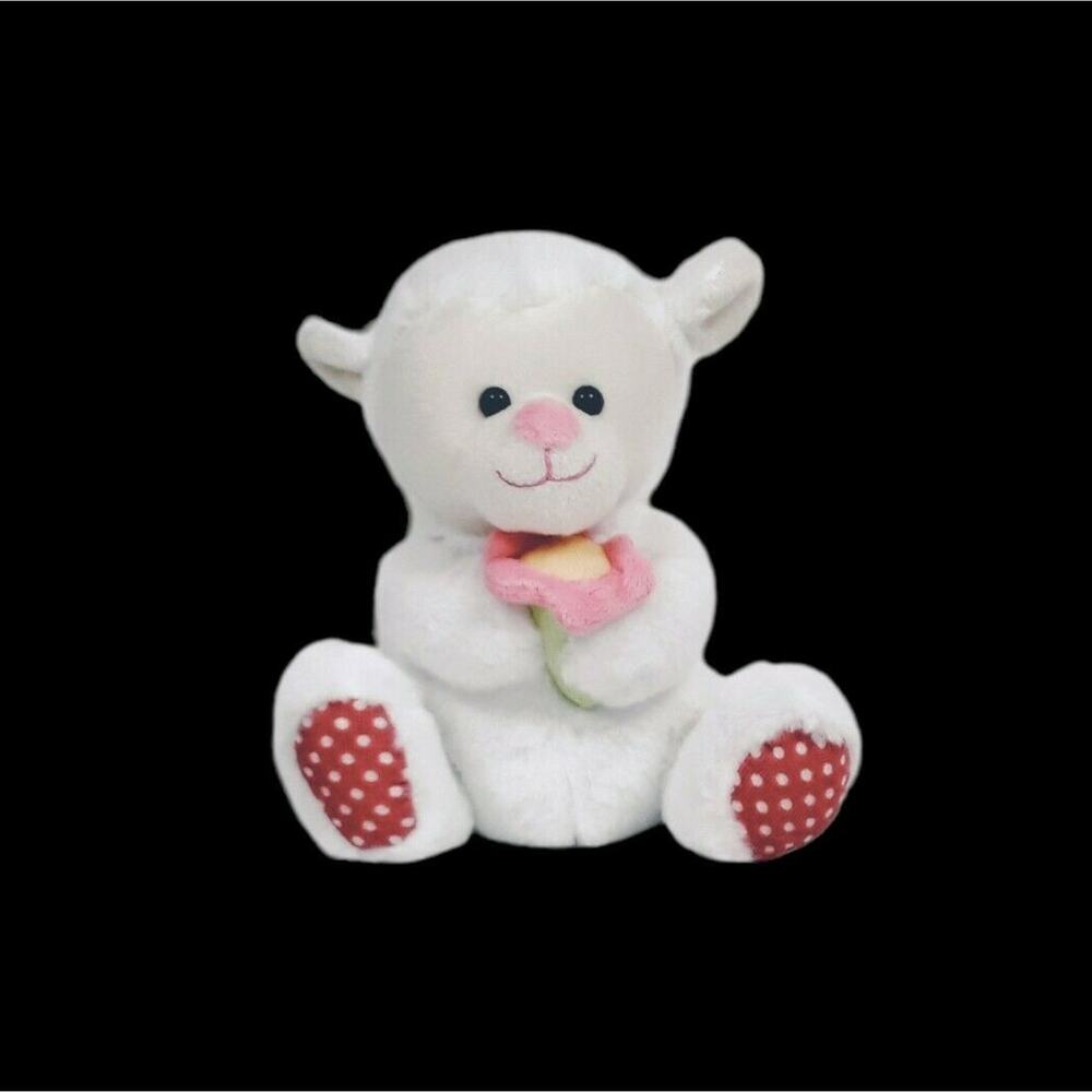 Animal Adventure White Lamb Sheep Plush 8" Easter Stuffed Animal Pink Flower